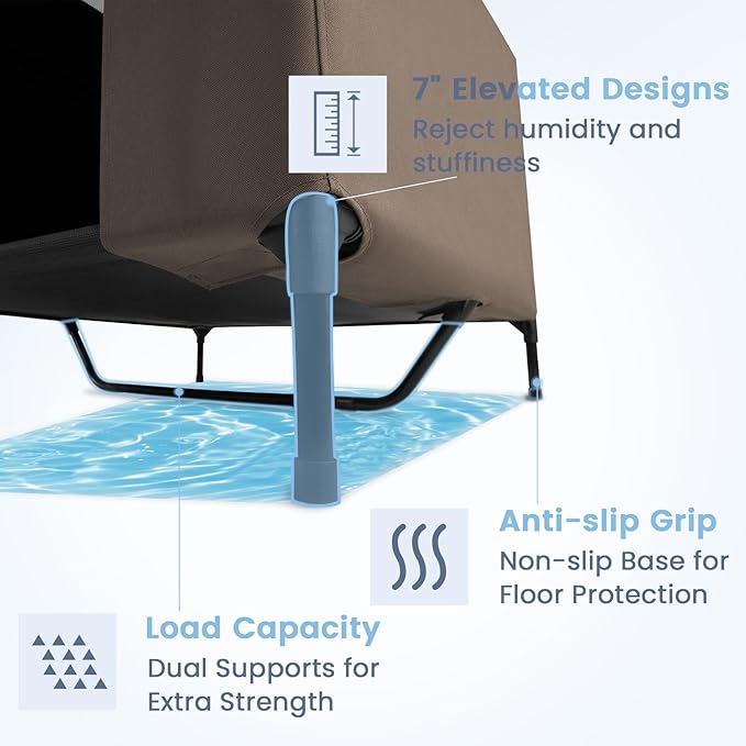 42" 2-in-1 Dog House for Medium Dogs, Elevted Dog House Outdoor/Indoor, Puppy Shelter Outside,Water Resistant 600D PVC and Durable 2x1 Textilene Raised Dog Bed(Brown)-PawvioPets