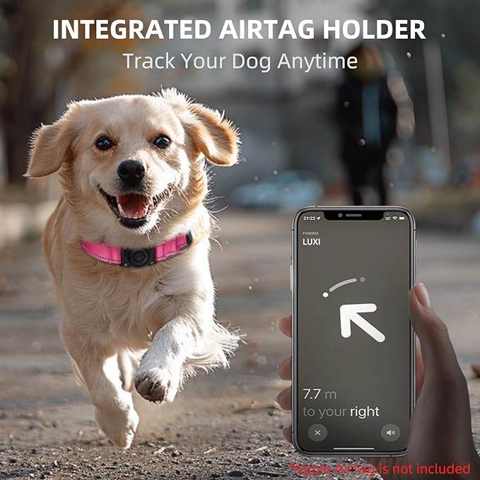 Airtag Dog Collar - 100% Waterproof Air tag Dog Collar Holder for Apple AirTag, Reflective, Soft Padded, Everlasting, GPS Dog Collar for Small Medium Large Dogs (Hot Pink, L)-PawvioPets