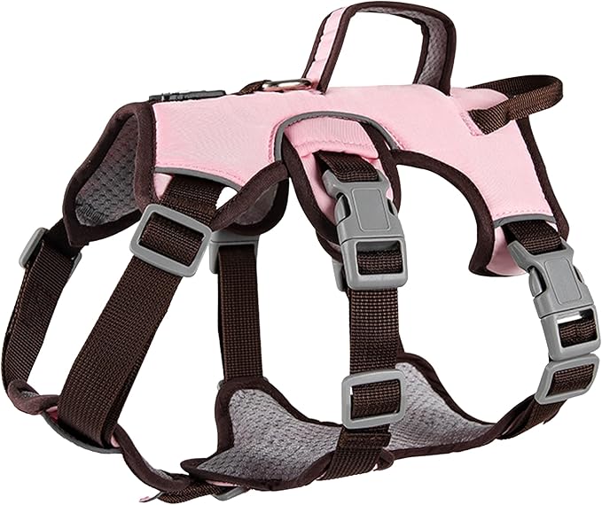 Escape Proof Dog Harness, No Pull Reflective Adjustable Vest with Easy Control Lift Handle, No Choke Soft Padded Breathable Full Body Pet Harness for Walking Hiking and Training (Pink, Small)-PawvioPets