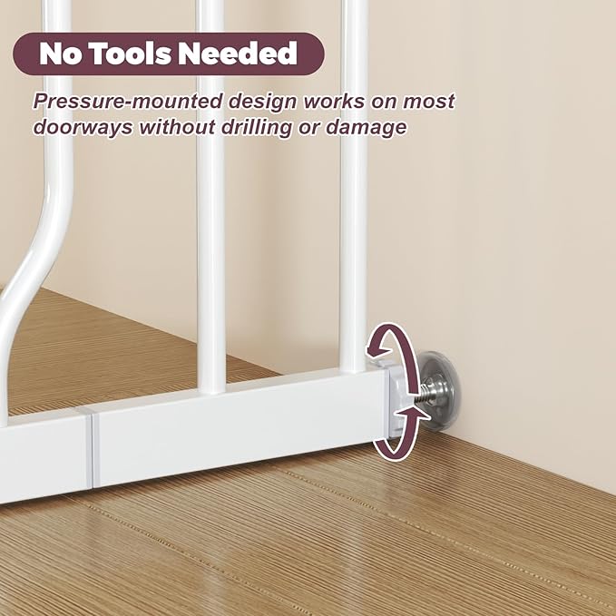 34" Extra Tall Baby Gate for Stairs, Auto Close Stroller Friendly Dog Gate Indoor for Doorways, Pressure Mounted 29"-51" W Baby Gate, Easy Walk Through Gate for Children & Pets, White-PawvioPets