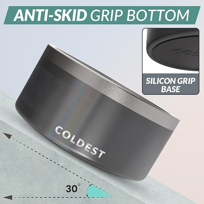 Coldest Dog Bowl - Anti Rust Metal, Non Slip, 3 Layers Insulated Stainless Steel Dog Bowls - Spill Proof & Heavy Duty - Water Bowl for Dogs, Cats & Pets, Dish Washer Safe (200 oz,Stardust Glitter)-PawvioPets