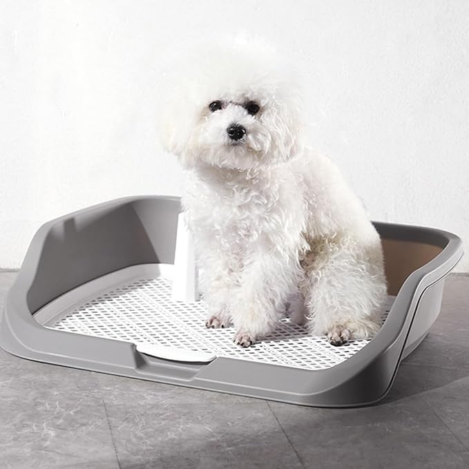 Fabater Dog Potty Toilet Training Tray, Portable Multifunctional Mesh Puppy Training Toilet Pad Holder with Bafflel for Small Dogs Puppies (Gray)-PawvioPets