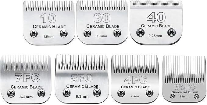 7pcs Dog Grooming Blades Compatible with Andis/Wahl/Oster Dog Clippers,Detachable Ceramic Blade & Stainless Steel Blade,Size:#3FC+4FC+5FC+7FC+10+30+40-PawvioPets