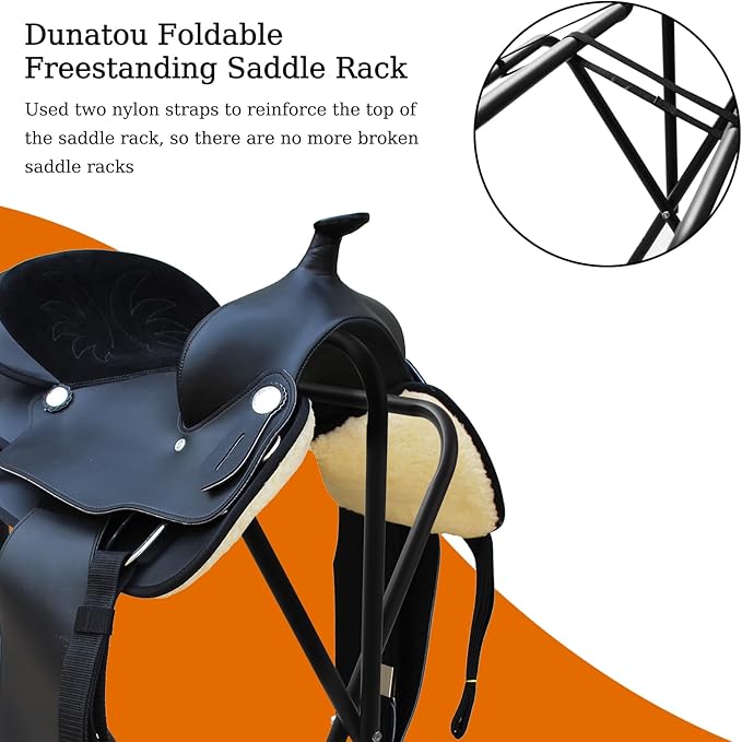 Dunatou Saddle Rack Freestanding Saddle Stand Foldable Horse Saddle Storage Rack Full Size Saddle Pad Rack Horse Blanket Holder Heavy Duty Saddle Holder for English and Western Horse Saddles, Black-PawvioPets
