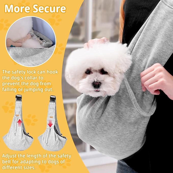 CUBY Dog and Cat Sling Carrier, Hands Free Reversible Pet Papoose Bag, Soft Pouch Adjustable, Suitable for Puppy Cats for Outdoor Travel (Grey, M-Adjustable Strap)-PawvioPets