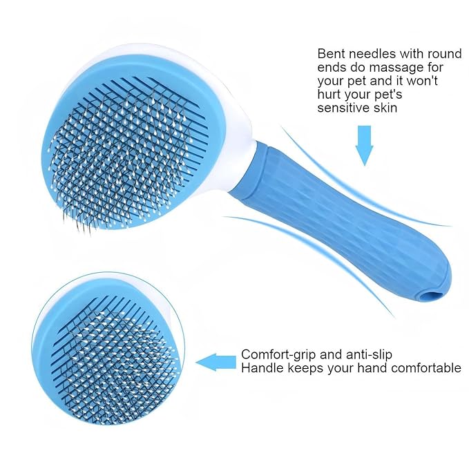 Cat Hair Brush, Cat Brush for Shedding with Metal Comb, Self Cleaning Pet Hair Brush with Release Button - Skin Friendly Deshedding Grooming Brush for Short and Long Haired Cats-PawvioPets