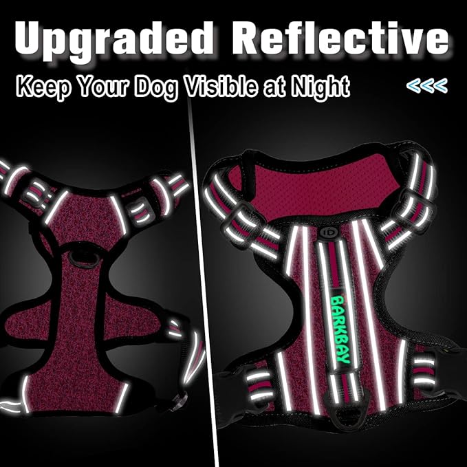 BARKBAY Dog Harness No Pull with ID Tag Pocket - Heavy Duty, Reflective, Easy Control for Large Dogs(Pink/Black,M)-PawvioPets