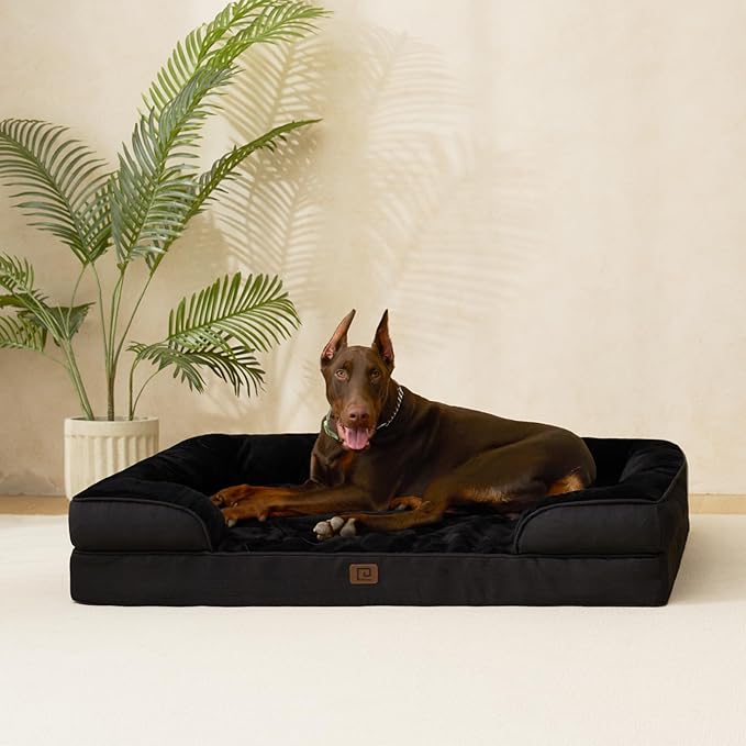 EHEYCIGA Orthopedic XL Dog Beds, Waterproof Memory Foam Dog Bed for Extra Large Dogs, Non-Slip Bottom and Egg-Crate Foam Big Pet Couch Bed with Washable Removable Cover, Black-PawvioPets