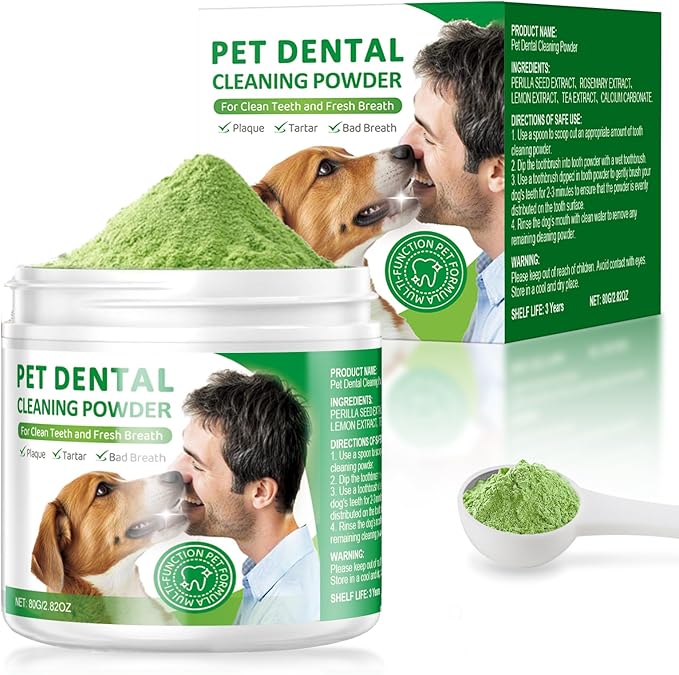 Dog Dental Powder,Dog Teeth Cleaning Powder,Dog Dental Cat Dental Care,Cat and Dog Teeth Cleaning,Canine Plaque Remover Helps Reduce Bad Breath,Improve Pet's Oral Cavity and Freshen Breath（80G）-PawvioPets