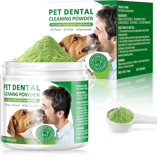 Dog Dental Powder,Dog Teeth Cleaning Powder,Dog Dental Cat Dental Care,Cat and Dog Teeth Cleaning,Canine Plaque Remover Helps Reduce Bad Breath,Improve Pet's Oral Cavity and Freshen Breath（80G）-PawvioPets