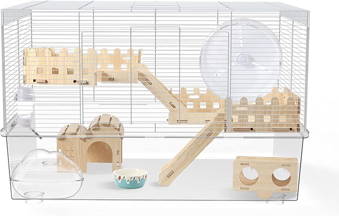 BUCATSTATE Hamster Cage Includes 8 in 1 Accessories, 3-Level Hamster Rat Cage and Habitats for Gerbil, Mice, Syrian Dwarf Hamster (24.4" L x 13.8" W x 16.9" H)-PawvioPets