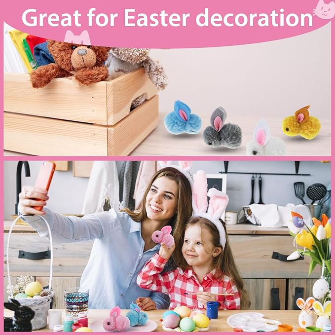 10Pcs Plush Toy Balls, Cute Bunny Shape Kitten Pompom Soft 5.5cm/2.16in Puff Ball Indoor Fun Colorful Cat Ball Toy Pom Pom Balls for Pet-PawvioPets