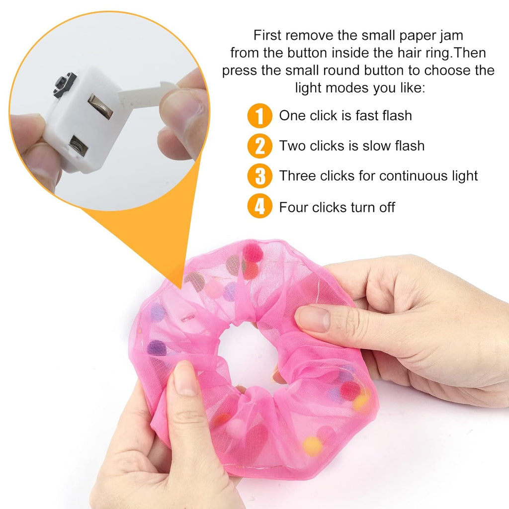 8 LED Scrunchies - Light Up Hair Accessories for Women, Girls - Glow in the Dark Hair Ties & Bands for Christmas, Rave Party (#02)