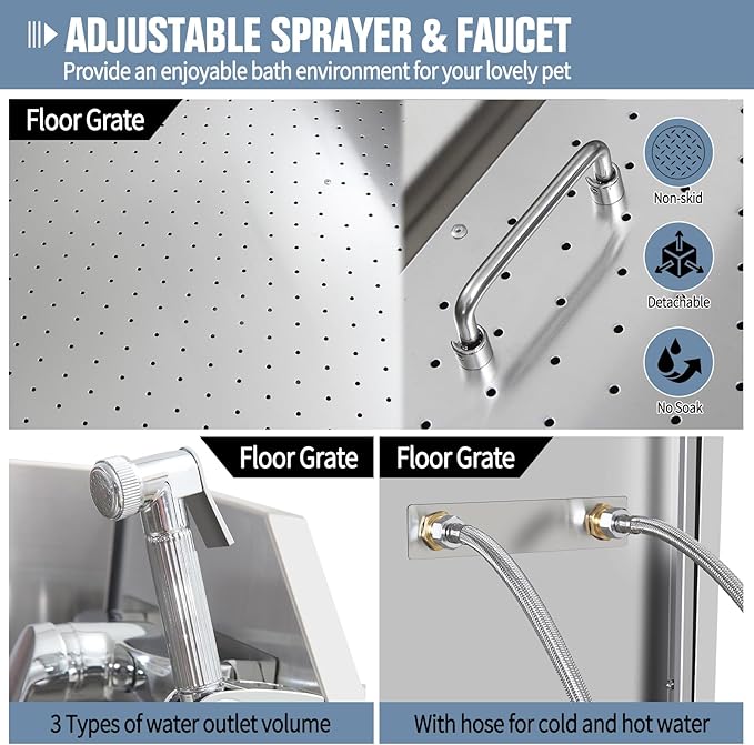 38" Pet Dog Bathing Station W/Stairs, Professional Stainless Steel Dog Grooming Tub W/Soap Box, Faucet,Rich Accessory, Dog Bathtub for Large,Medium,Small Pets, Washing Sink for Home,L-RAMP-PawvioPets