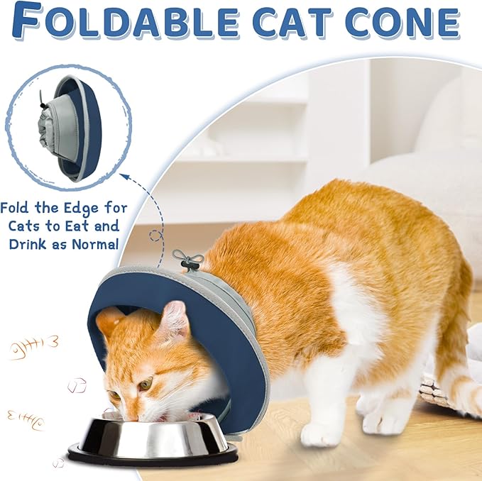 Cat Cone Collar Soft to Stop Licking, Adjustable, Foldable Lightweight Kitten Cones After Surgery Recovery for Cats & Kittens, Cat Cone Alternative (Solid Blue, S)-PawvioPets
