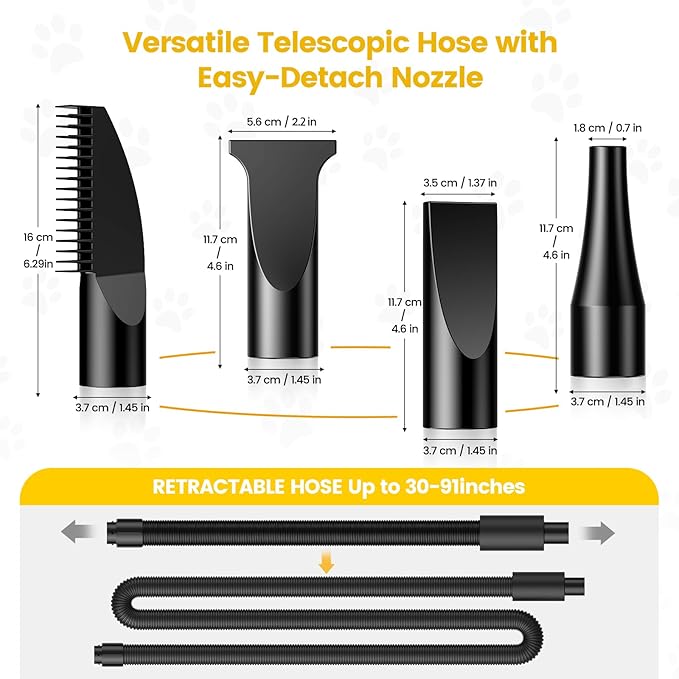 Dog Dryer, 5.2HP/3800W High Velocity Dog Hair Dryer with 4 Nozzles, Stepless Adjustable Speed & Temperature Control, Low Noise Professional Dog Grooming Dryer (Black)-PawvioPets