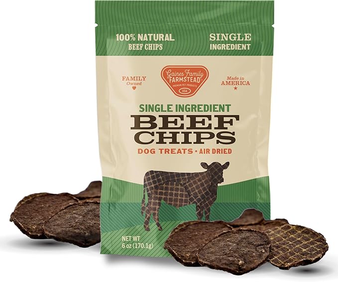 Gaines Family Farmstead Beef Chips for Dogs – 6 oz, Natural Single-Ingredient Dog Treats, High-Protein Rawhide-Free Chews, Healthy Grain-Free Snacks, Made in USA-PawvioPets