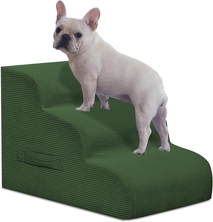 Dog Steps for Small Dogs, 3-Step Pet Ramp Stairs for High Beds and Sofa, Non-Slip Pet Stairs for Small Dogs and Cats, Removable and Easy to Clean Cover, Green-PawvioPets
