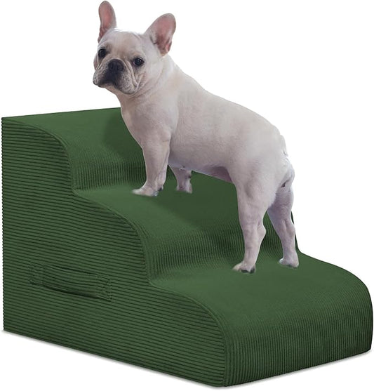 Dog Steps for Small Dogs, 3-Step Pet Ramp Stairs for High Beds and Sofa, Non-Slip Pet Stairs for Small Dogs and Cats, Removable and Easy to Clean Cover, Green-PawvioPets
