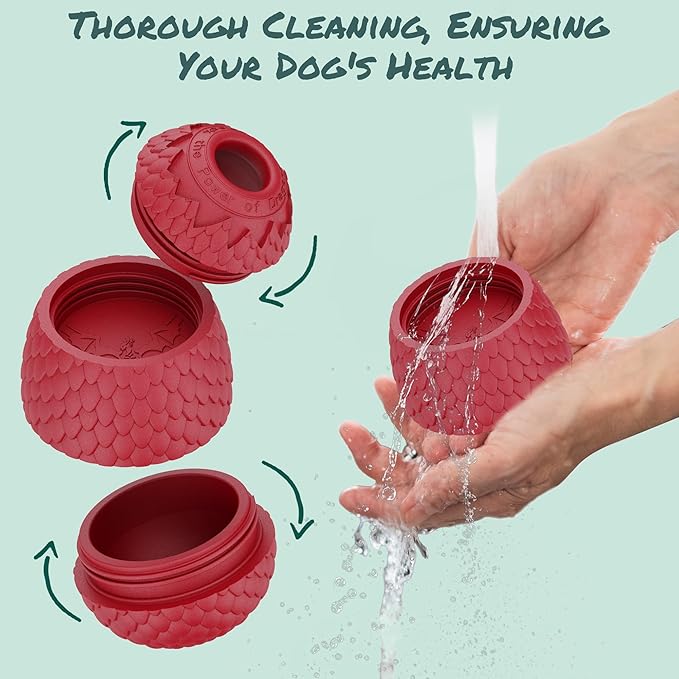 Enrichment Frozen Treat Toy for Dogs - 2-in-1 Dog Licking Toy & Dispensing Dog Puzzle Toy, Fillable Rubber Interactive Toy, Keeps Them Busy, Reduces Anxiety, Safe & Easy to Clean Red-PawvioPets