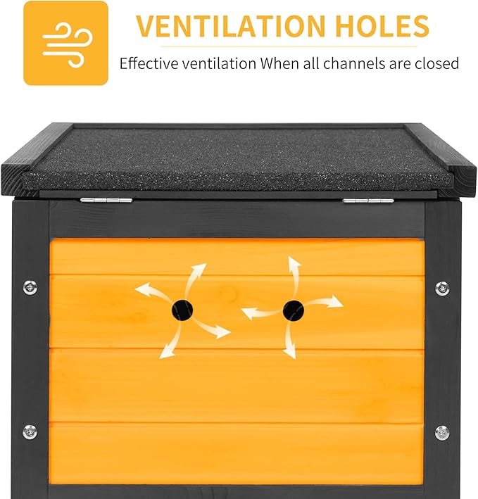 GEGURI Outdoor Cat House Weatherproof, Rabbit Hutch & Indoor Bunny Cage, Wooden Shelter for Feral Cats, Rabbits, Chickens & Small Animals-PawvioPets