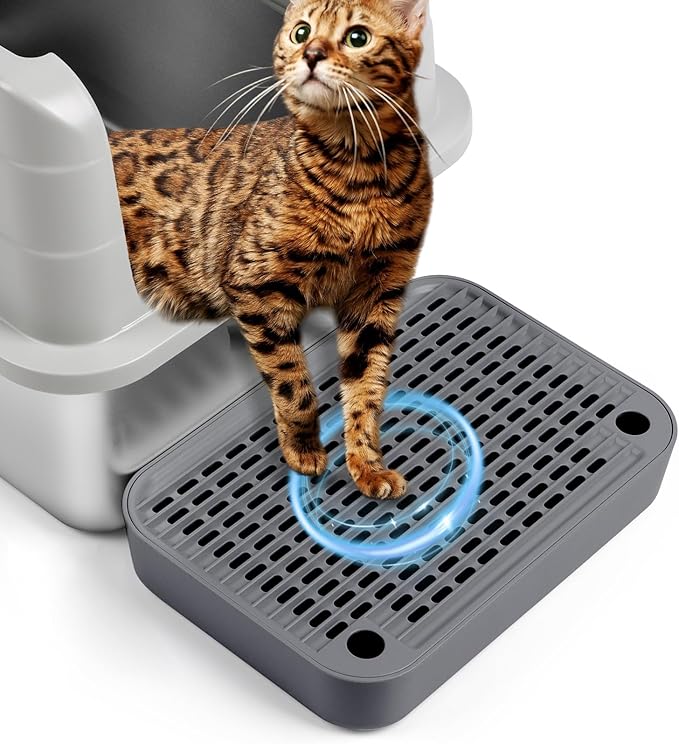 Cat Litter Box Ramp Mat with Filter Function, Cat Step Pedal Stool for Self-Cleaning Litter Box, Easy to Clean, Ideal for Kitten & Elderly Cats (Dark Grey)-PawvioPets