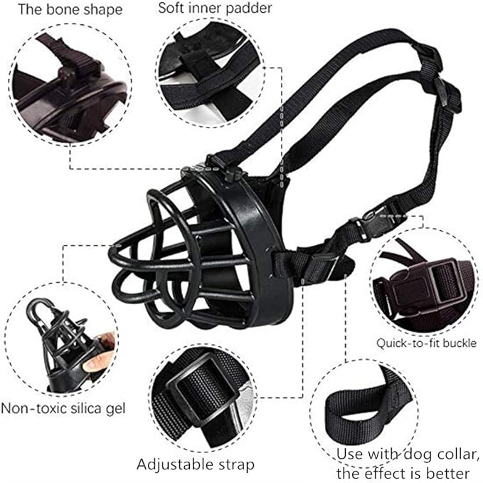 Basket Dog Muzzles-Soft Adjustable Breathable Mask Anti Biting Chewing Barking Training Dog Muzzle for Small Medium Large Dogs (Black, 4: Snout 9-13")-PawvioPets