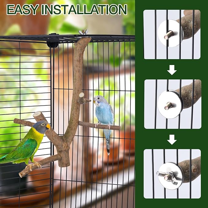 Bird Perch Stand, Natural Vitex Negundo Wood Parrot Perch Bird Cage Branch Perch, Accessories for Parakeets, Cockatiels, Conures, Macaws, Finches, LoveBirds (12" Length)-PawvioPets