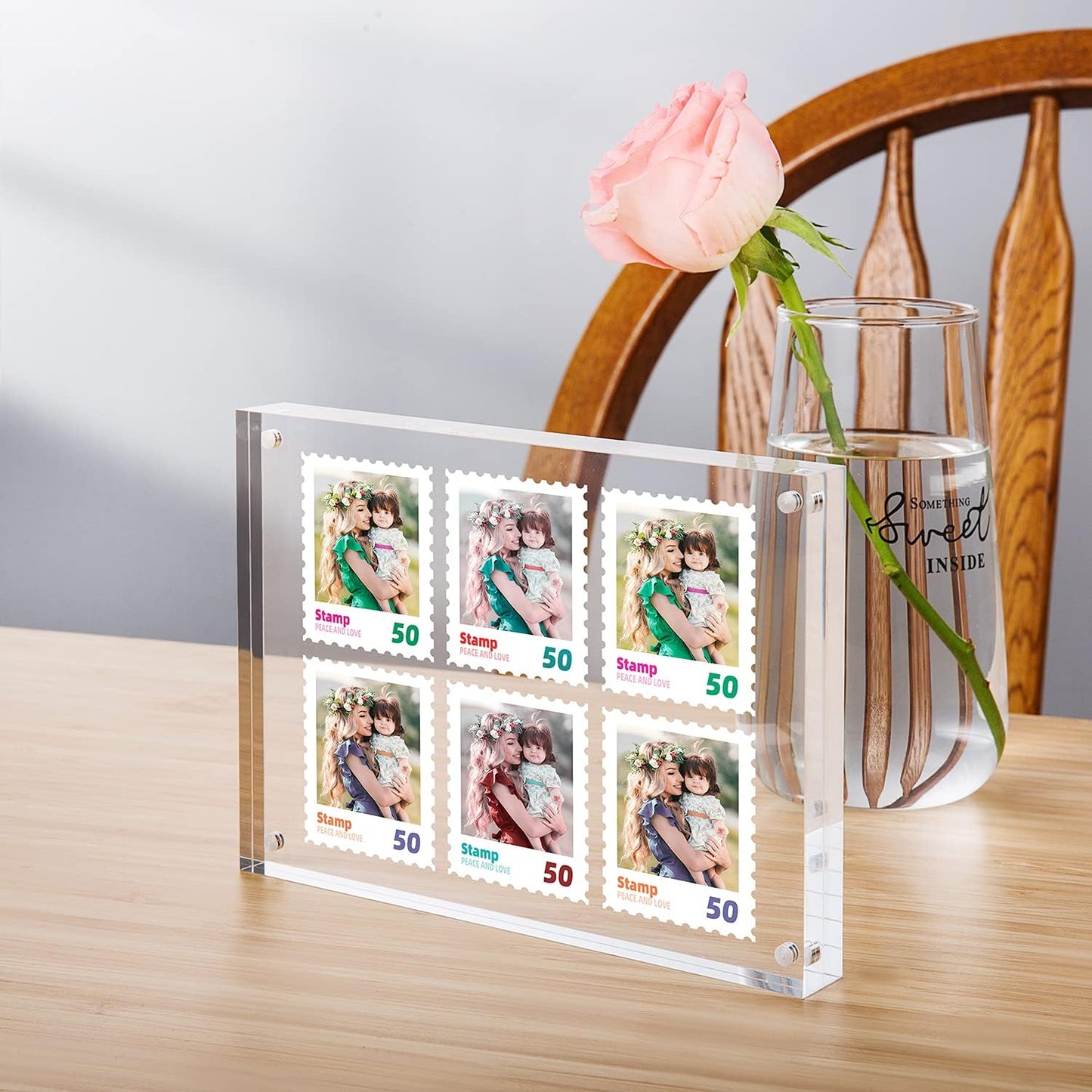 Acrylic Picture Frame, Clear Freestanding Double Sided 20mm Thickness Frameless Magnetic Photo Frames Desktop Display with Gift Box Package (4x6 6 pack)
