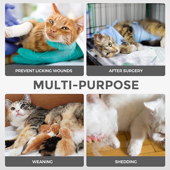 Dotoner Cat Surgery Recovery Suit for Female Male Anti-Licking Pet Surgical Pajamas Long Sleeve Prevent Shedding Cat Spay Recovery Suit&E Collar Alternative Bodysuit for Cats-PawvioPets