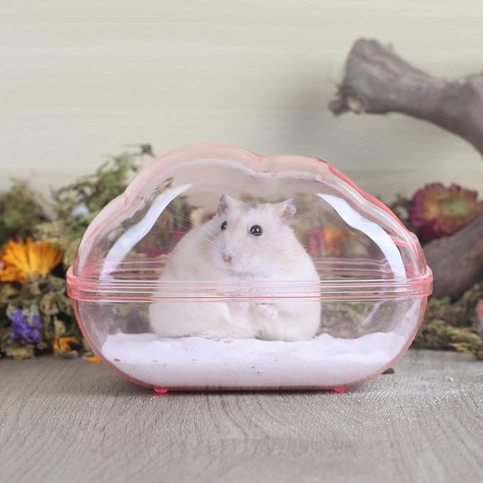 BUCATSTATE Hamster Dust Bath Container Hamster Sand Bath Kit Small Animal Toilet Cage Accessories for Gerbil, Syrian Hamster, Mouse, Rat (Pink, Medium)-PawvioPets