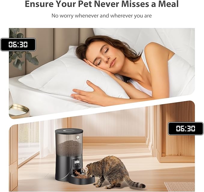 Automatic Cat Feeder: 4L Timed Cats Food Dispenser Programmable 1-6 Meal for Cat and Small Medium Dog- Auto Pet Feeder Easy to Set Up Dual Power Supply with Desiccant Bag| Detachable Washable-PawvioPets