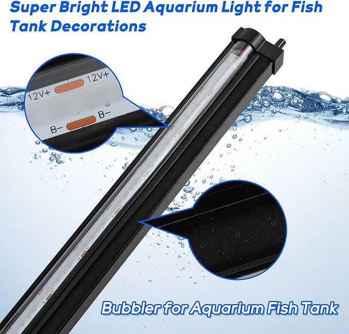 Bubbler Aquarium Fish Tank Decor: Submersible Aquarium Lighting with Oxygen Boost for Fish Lovers - Waterproof RGB Light Bar Bubble Wall for 30-35 Inch Saltwater Freshwater Fishes Tanks-PawvioPets