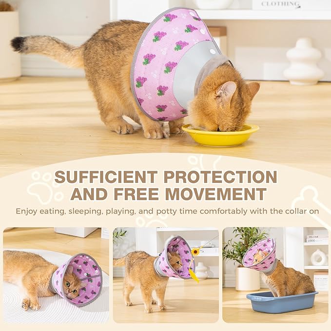 Avont Cat Cone Collar Soft to Stop Licking, Adjustable Foldable Lightweight Kitten Recovery Collar After Surgery for Small Dogs, Elizabeth Cone of Shame Alternative -Grape(M)-PawvioPets