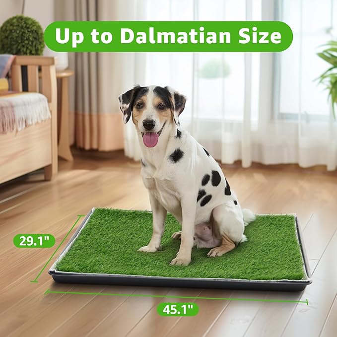 Dog Grass Large Potty Patch, Dog Litter Boxes Artificial Grass Bathroom Turf for Pet Training, Washable Puppy Pee Pad, Perfect Indoor/Outdoor Portable Potty Pet Loo (Potty system-45.1"x29.1")-PawvioPets