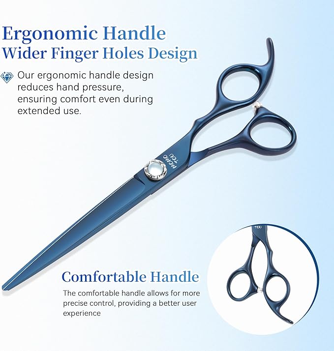 7 inch Matte Blue Straight Dog Grooming Scissors Professional 440C Stainless Steel Dog Shears Smooth Cutting Comfortable Grip and Easy to Use for Groomers and Home Use-PawvioPets