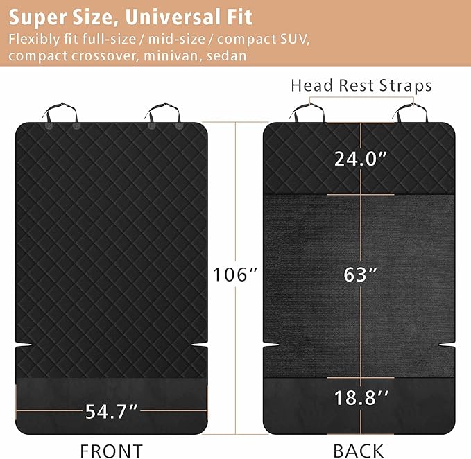 F-color SUV Cargo Liner for Dogs, Upgraded Extra Large Water Resistant Pet Cargo Cover Dog Seat Cover Mat for SUVs with Bumper Flap Protector, Non-Slip, Wear-Proof, Universal Fit, Black-PawvioPets