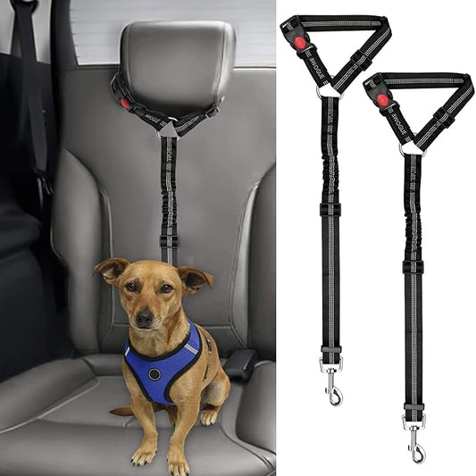 BWOGUE 2 Packs Dog Cat Safety Seat Belt Strap Car Headrest Restraint Adjustable Nylon Fabric Dog Restraints Vehicle Seatbelts Harness-PawvioPets