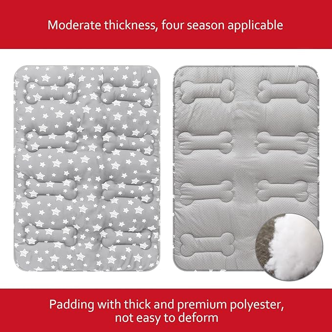 Dog Crate Mat (42" X 28") 2 Pack, Soft Dog Bed Mat with Cute Prints, Personalized Crate Pad, Anti-Slip Bottom, Machine Washable Kennel Pad, Grey-PawvioPets