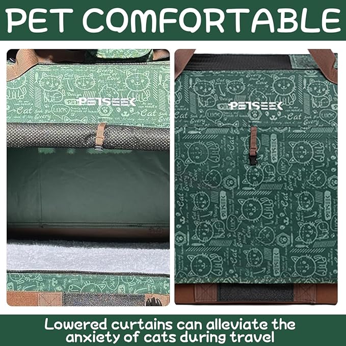 Extra Large Cat Carrier Soft Sided, Portable Small Dog Carrier for 2 Cats, 24"x16.5"x16" Car Travel Folding Comfortable Design, Green-PawvioPets