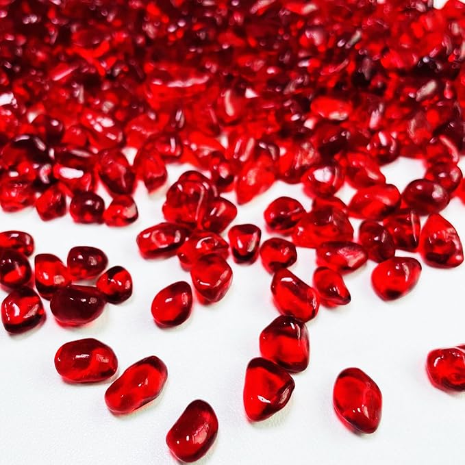 Glass Stones, 0.85LB/385g Red Aquarium Gravel Rocks, Red Pebbles for Fish Tank, Sea Glass for Vase Filler Craft-PawvioPets