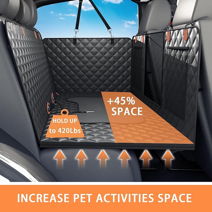 Dog Car Seat Cover Back Seats Protector, Backseat Extender Hard Bottom Rear Seat Pet Cover for Dogs, Waterproof Carseat Covers Dog Hammock Travel Accessories for Car,SUV,Truck-PawvioPets