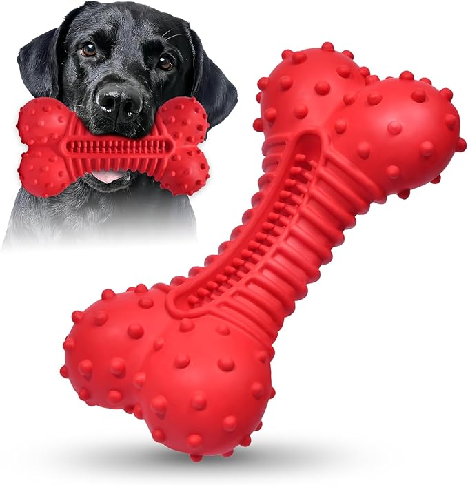 Dog Toys for Aggressive Chewers, Dog Chew Toys for Medium Large Dogs, Durable Natural Rubber Dog Toys with Bacon Flavor, Indestructible Dog Toy, Red-PawvioPets