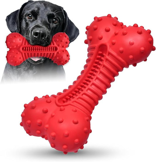Dog Toys for Aggressive Chewers, Dog Chew Toys for Medium Large Dogs, Durable Natural Rubber Dog Toys with Bacon Flavor, Indestructible Dog Toy, Red-PawvioPets
