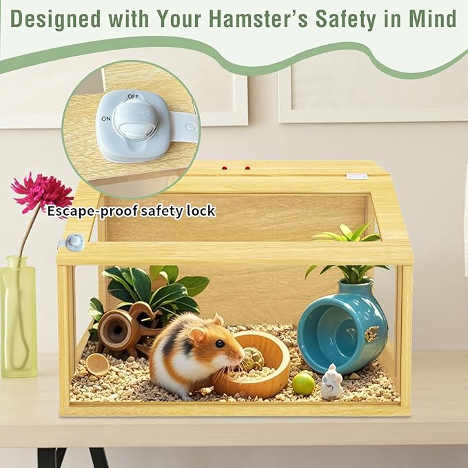24" Wooden Hamster Cage, Chewproof Gerbil Cages and Habitats, Openable Top Roof Window with Silencing Pad, Guinea Pig Cage for Small Animals, Dwarf and Syrian Hamster, 24 x 16 x 16 Inches-PawvioPets