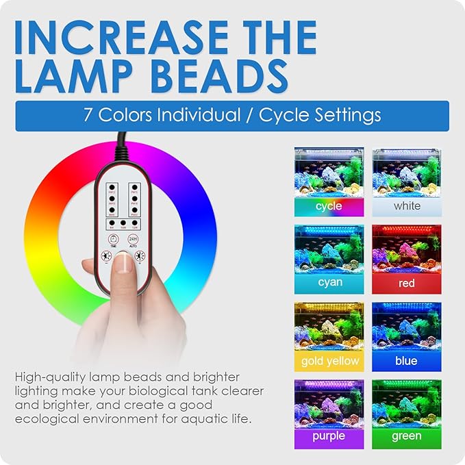 Aquarium Light, 26W 24/7 Lighting Cycle, Sunrise/Daylight/Moonlight Mode and Custom Mode with Expandable Bracket, Adjustable Timer and 7 Color Brightness for 30~36IN Fish Tank-PawvioPets