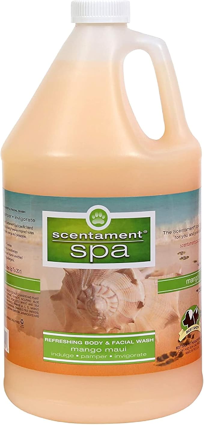 Best Shot Scentament Spa for Pets, Seasonal Facial Spa and Body Wash, Mango Maui, Tearless Shampoo, Hypoallergenic Body Wash, Reduces Tear Stains, 1 Gallon-PawvioPets