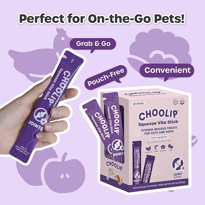 Grab & Go Squeeze Vita Stick Lickable Treats for Dogs & Cats. 49 Joint Support Sticks with Essential multivitamins. Soft and Tasty Paste for All Life Stages, Supporting Joints Health-PawvioPets