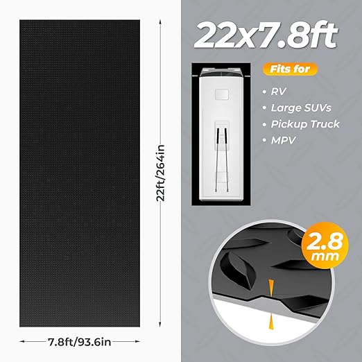 7.8 x 22 FT Garage Floor Mat, 2.8mm Thickness Diamond Plate Vinyl Garage Flooring Roll for Under Car, Large Size 172 SQFT for Large SUVs, MPV, Pickup Truck, RV, Black-PawvioPets