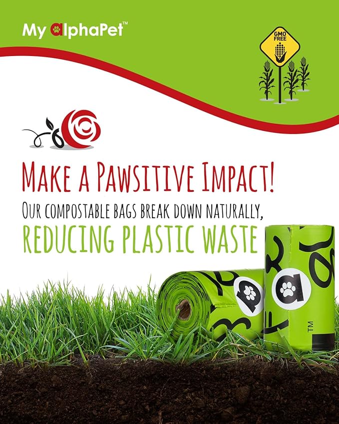 Compostable Dog Poop Bags, Cornstarch Eco-Friendly, HOME COMPOST NF T 51-800, 120 Count, Large Size Bag 9x13 Inches, 8 Unscented Refill Rolls, Leak-proof, Plantbased, GM-Free Corn-PawvioPets